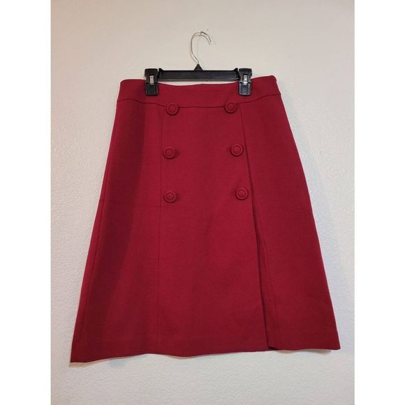 Talbots Size 2 Wine Colored Skirt Faux Button Design Side Zipper Rayon Spandex - Picture 1 of 6